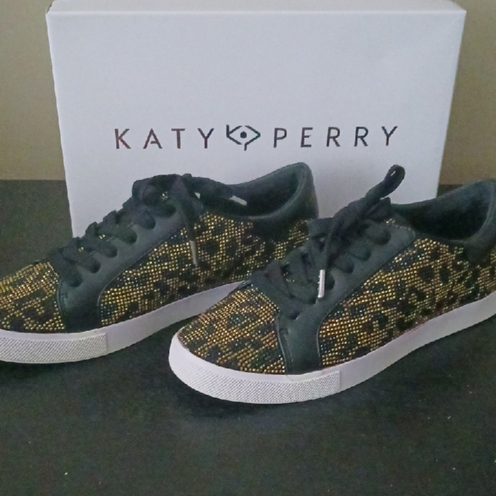 Katy Perry Collections Sneakers in Black/Gold Leopard NIB